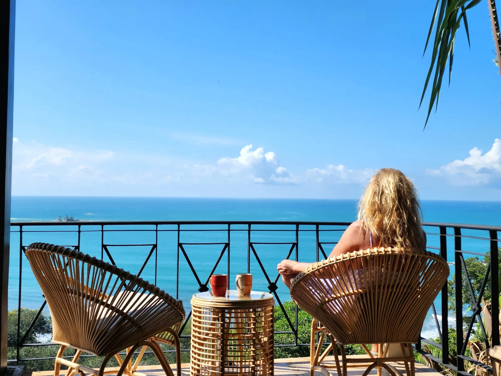 Morning coffee on the balcony, facing the Pacific